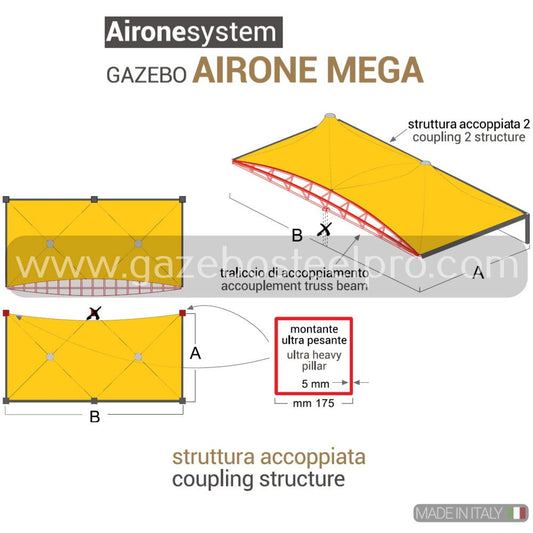 AIRONE MEGA struttura accoppiata - Gazebo Steel Pro