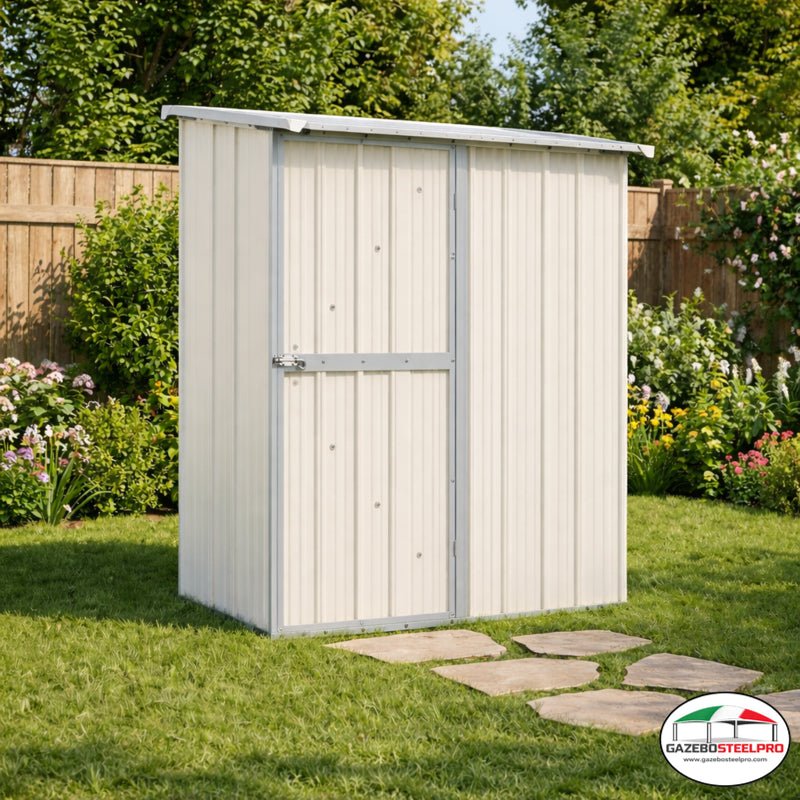 Box Acciaio Zincato 155x100 cm Bianco - Casetta Giardino Resistente alle Intemperie - Gazebo Steel Pro