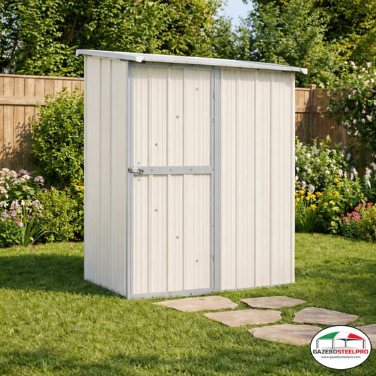 Box Acciaio Zincato 155x100 cm Bianco - Casetta Giardino Resistente alle Intemperie - Gazebo Steel Pro