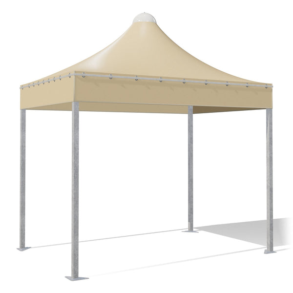 Gazebo 3x2 Airone Quadro zincato con tetto a punta e telo beige RAL 1014, vista 3D di tre quarti