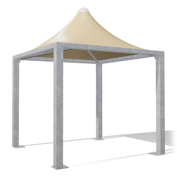 Gazebo 3x3 Airone Max Leggero zincato con tetto a punta e telo beige RAL 1014, vista 3D di tre quarti