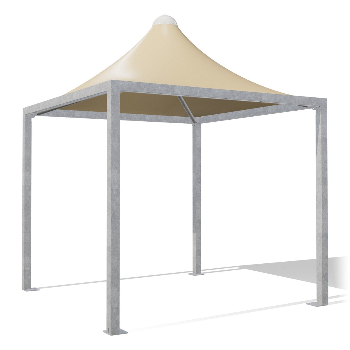 Gazebo 3x3 Airone Middle zincato a punta con telo beige RAL 1014, vista 3D di tre quarti