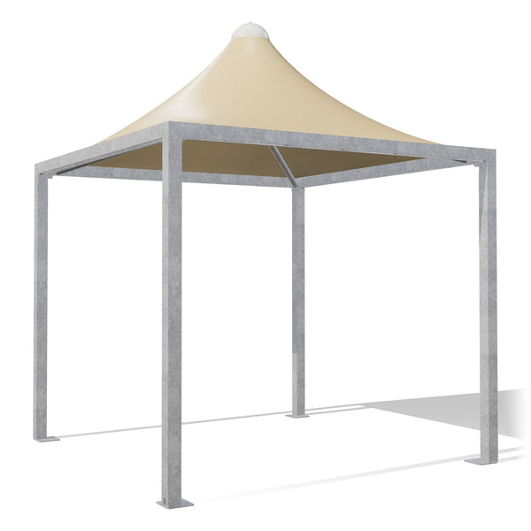 Gazebo 3x3 Airone Middle zincato a punta con telo beige RAL 1014, vista 3D di tre quarti