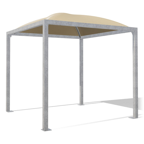 Gazebo 3x3 Cicogna Middle zincato con tetto a cupola e telo beige RAL 1014, vista 3D di tre quarti