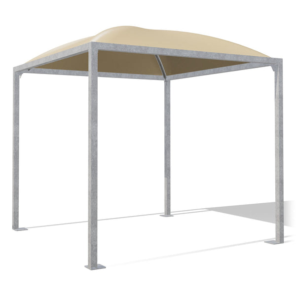 Gazebo 3x3 Cicogna Minimax zincato con tetto a cupola e telo beige RAL 1014, vista 3D di tre quarti