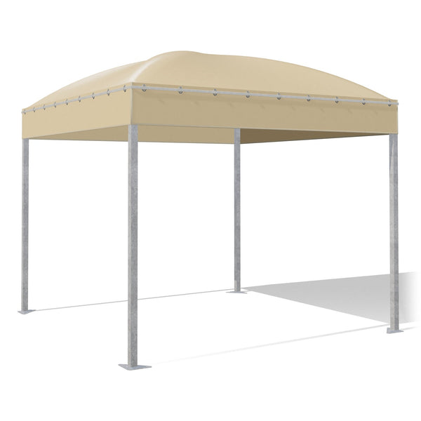 Gazebo 3x3 Gemma Quadro a cupola in acciaio zincato con montanti quadri 60×60, telo beige RAL 1014, vista 3D di tre quarti