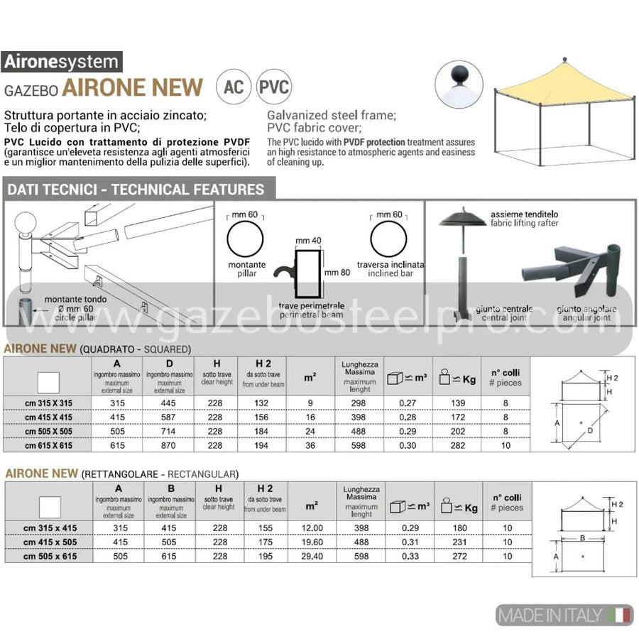 Gazebo 3x3 MT. AIRONE NEW - Gazebo Steel Pro