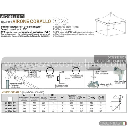 Gazebo 3X4 MT. AIRONE CORALLO - Gazebo Steel Pro