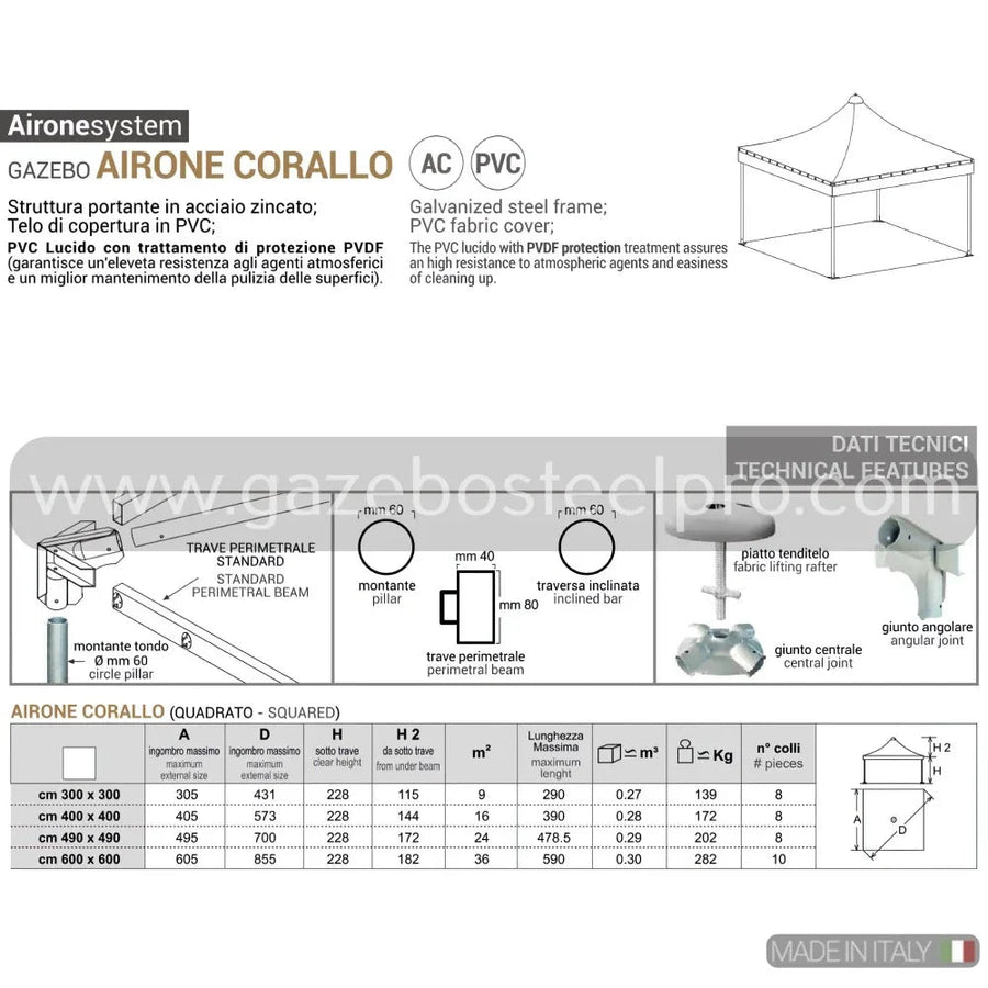 Gazebo 3X4 MT. AIRONE CORALLO - Gazebo Steel Pro