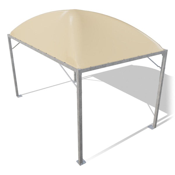 Gazebo 3x5 Cicogna Minimax zincato con tetto a cupola e telo beige RAL 1014, vista 3D di tre quarti dall'alto