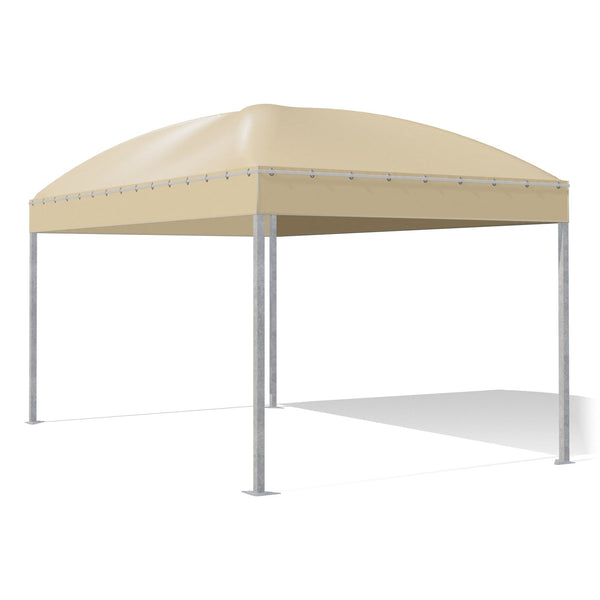 Gazebo 3x5 Gemma Quadro a cupola in acciaio zincato con montanti quadri 60×60, telo beige RAL 1014, vista 3D di tre quarti