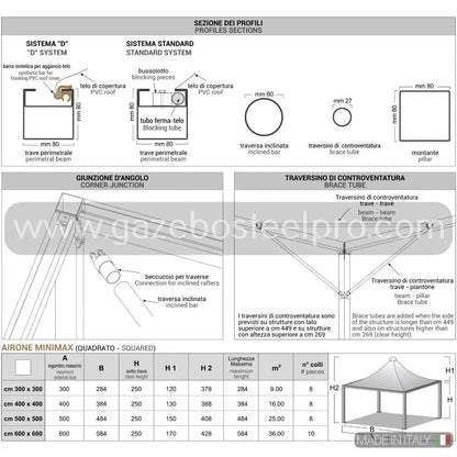 Gazebo 3x5 MT. AIRONE MINIMAX - Gazebo Steel Pro