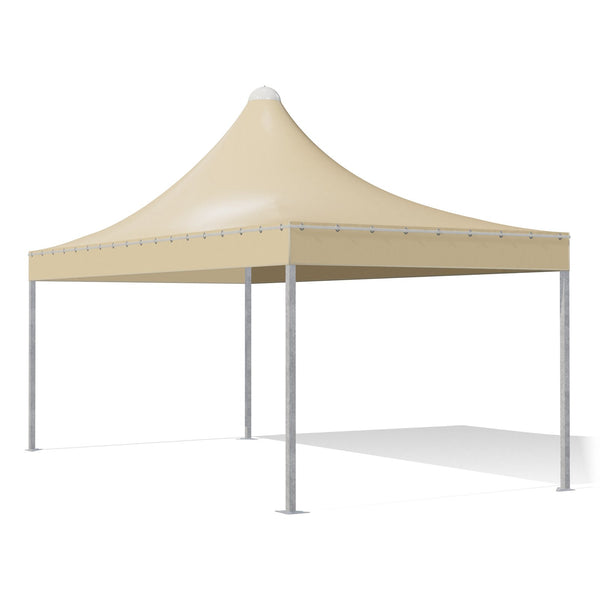 Gazebo 3x6 Airone Quadro zincato con tetto a punta e telo beige RAL 1014, vista 3D di tre quarti