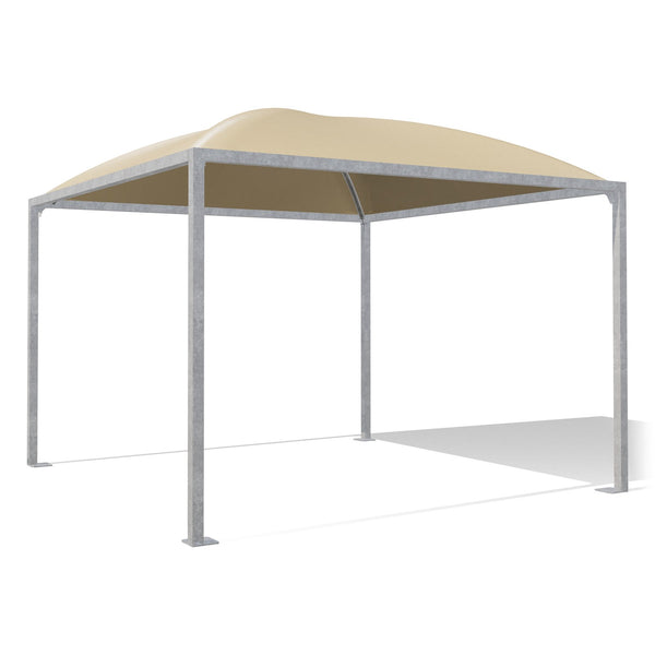 Gazebo Cicogna Minimax 4x4 zincato con tetto a cupola e telo beige RAL 1014, vista 3D di tre quarti
