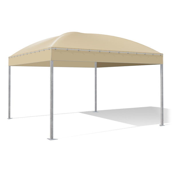 Gazebo 4x4 Gemma Quadro a cupola in acciaio zincato con montanti quadri 60×60, telo beige RAL 1014, vista 3D di tre quarti