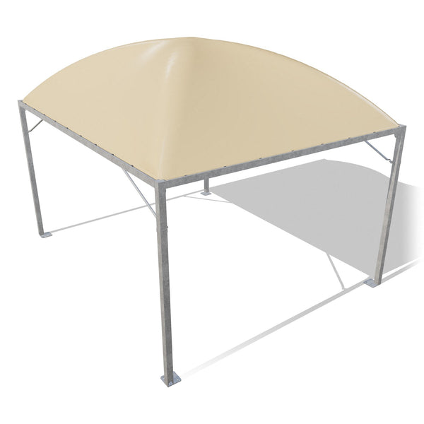 Gazebo 4x5 Cicogna Minimax zincato con tetto a cupola e telo beige RAL 1014, vista 3D di tre quarti dall'alto