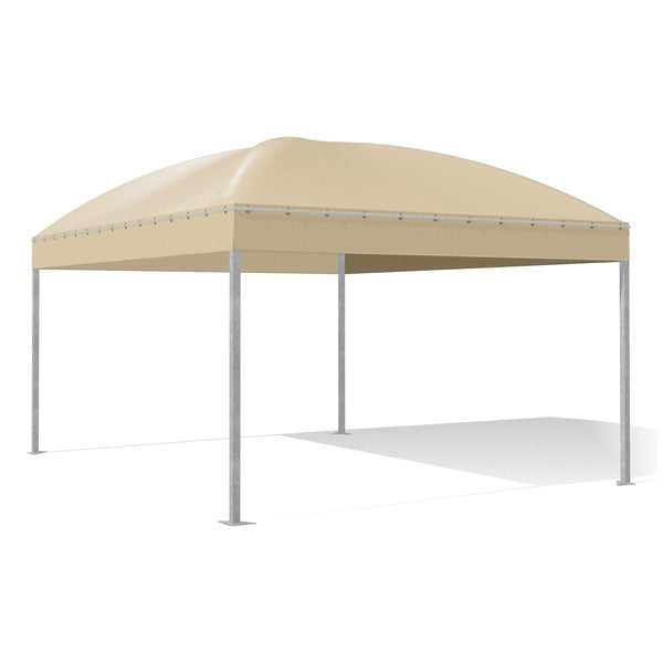 Gazebo 4x5 Gemma Quadro a cupola in acciaio zincato con montanti quadri 60×60, telo beige RAL 1014, vista 3D di tre quarti