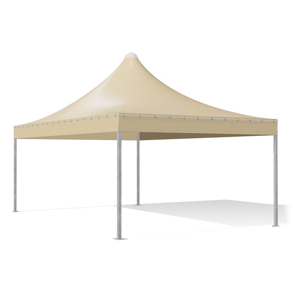 Gazebo 4x6 Airone Quadro zincato con tetto a punta e telo beige RAL 1014, vista 3D di tre quarti