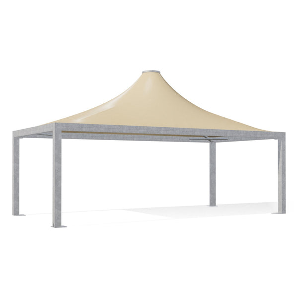 Gazebo 4x8 Airone Max Pesante zincato con tetto a punta e telo beige RAL 1014, vista 3D di tre quarti