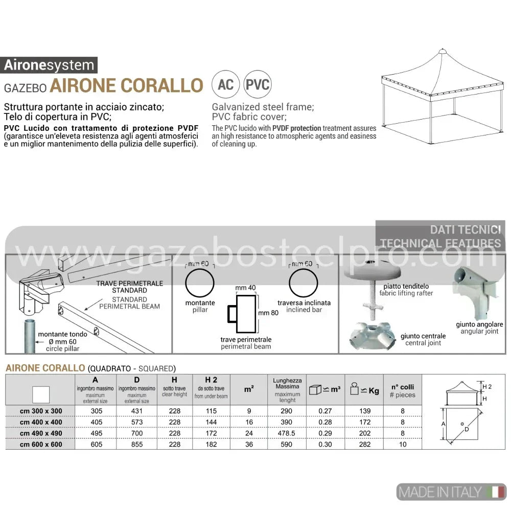 Gazebo 5x5 MT. AIRONE CORALLO - Gazebo Steel Pro