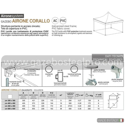 Gazebo 5x5 MT. AIRONE CORALLO - Gazebo Steel Pro