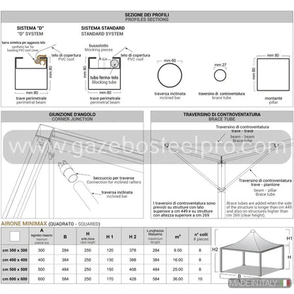 Gazebo 5x6 MT. AIRONE MINIMAX - Gazebo Steel Pro