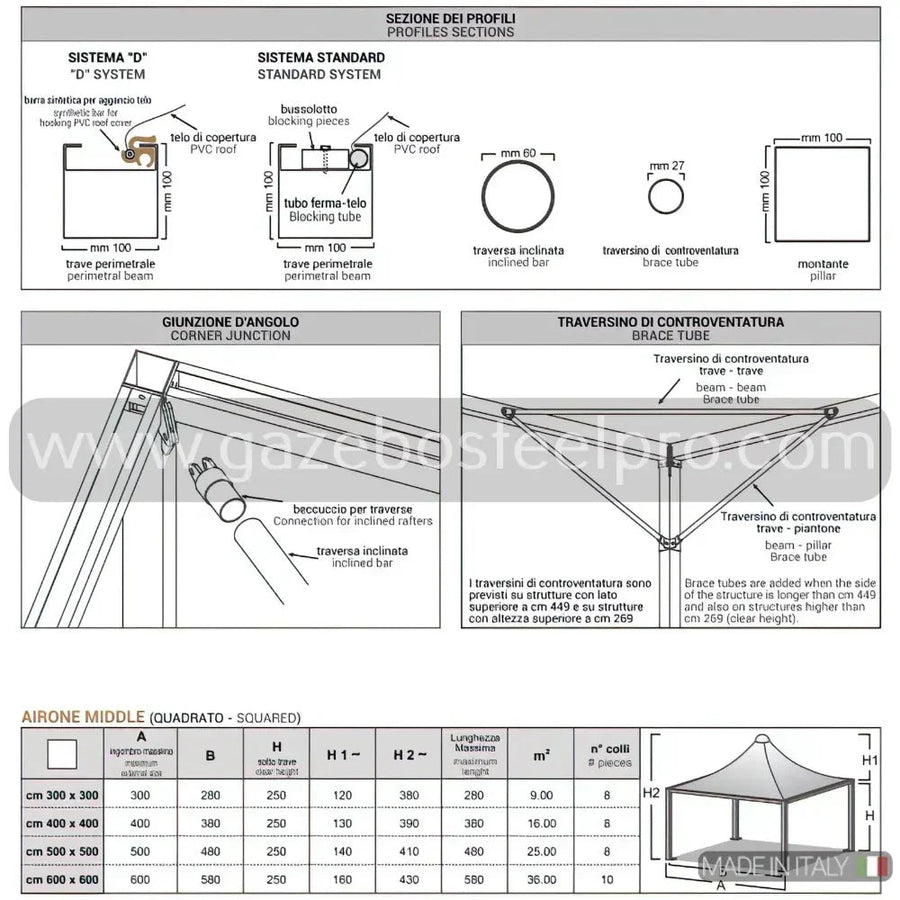 Gazebo 6x6 MT AIRONE MIDDLE - Gazebo Steel Pro
