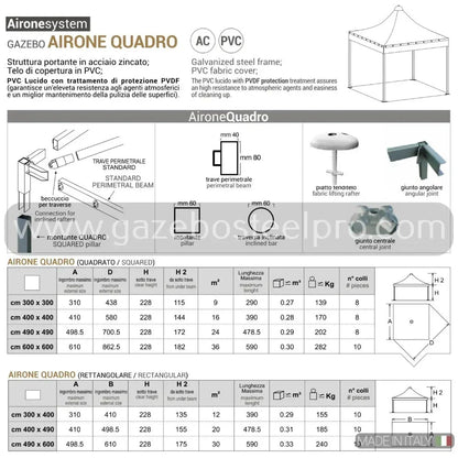 Gazebo 6x6 MT. AIRONE QUADRO - Gazebo Steel Pro