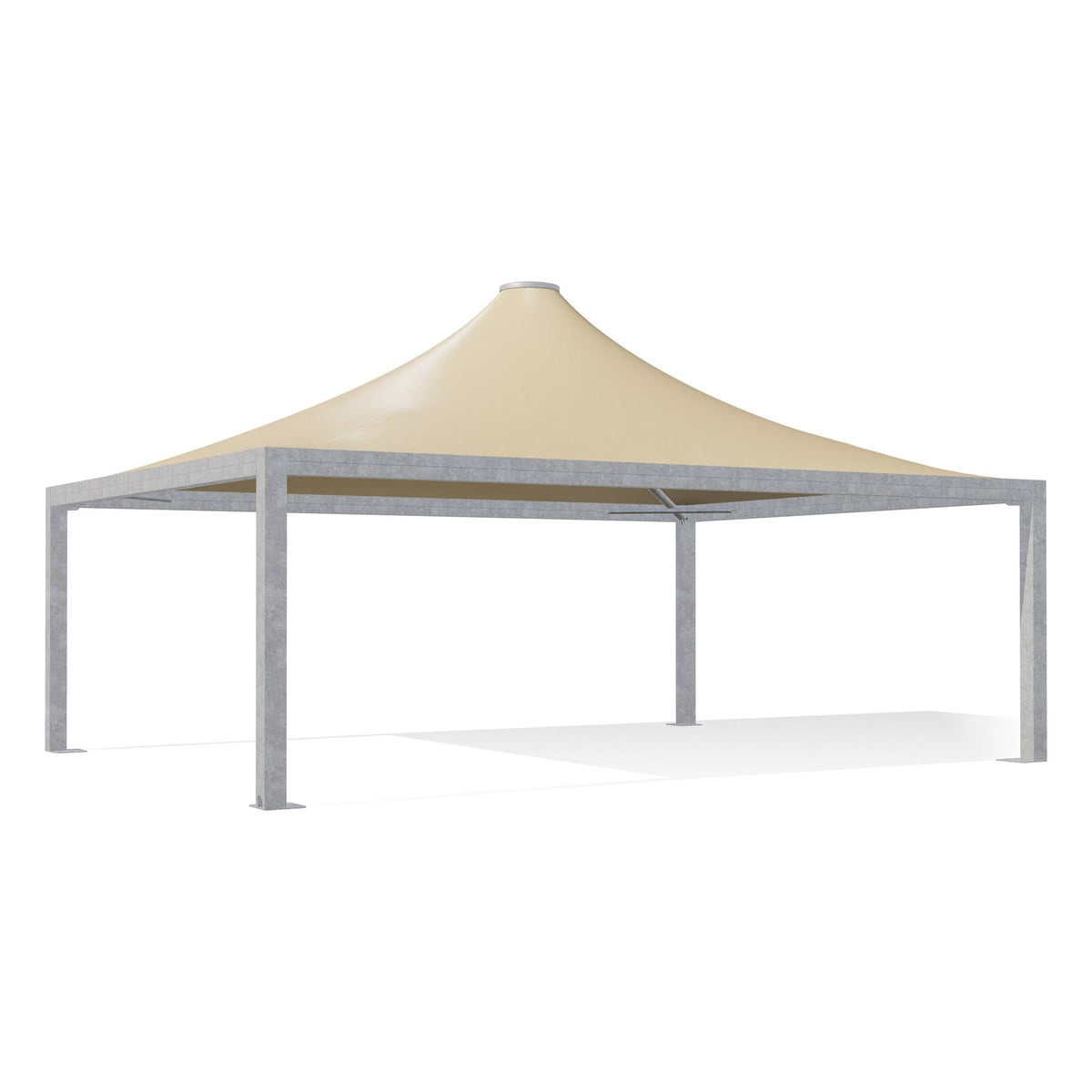 Gazebo 6x8 Airone Max Pesante zincato con tetto a punta e telo beige RAL 1014, vista 3D di tre quarti