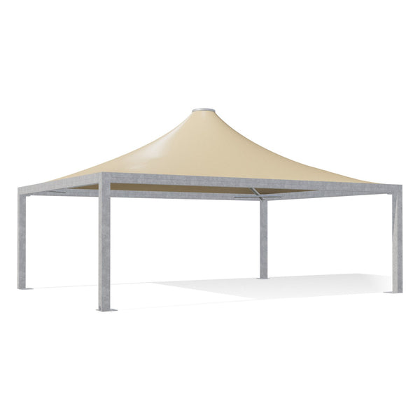 Gazebo 6x8 Airone Max Pesante zincato con tetto a punta e telo beige RAL 1014, vista 3D di tre quarti