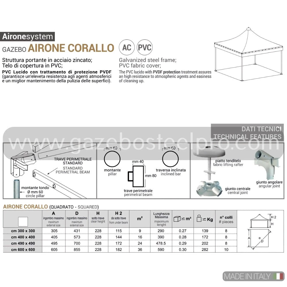 Gazebo AIRONE CORALLO - Gazebo Steel Pro #