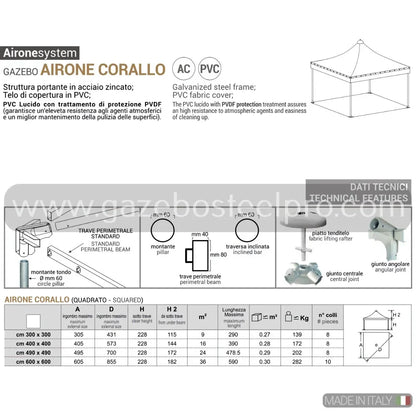 Gazebo 3X5 MT. AIRONE CORALLO - Gazebo Steel Pro #