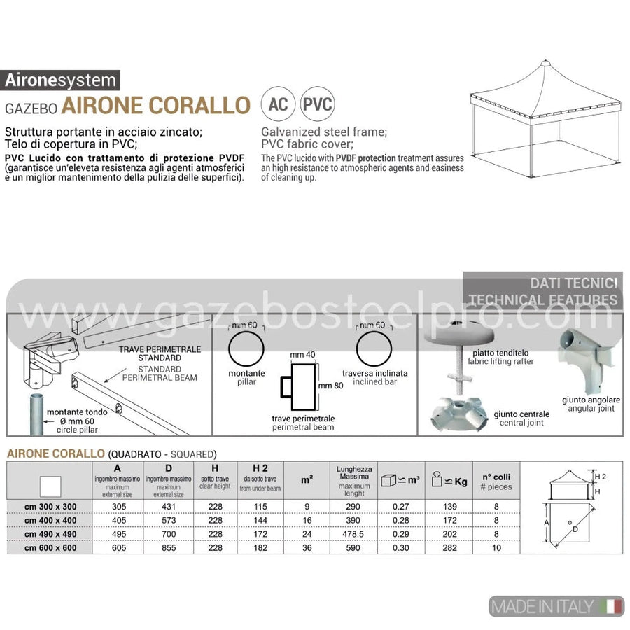 Gazebo AIRONE CORALLO - Gazebo Steel Pro