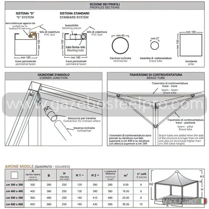 Gazebo 4x6 MT AIRONE MIDDLE - Gazebo Steel Pro #