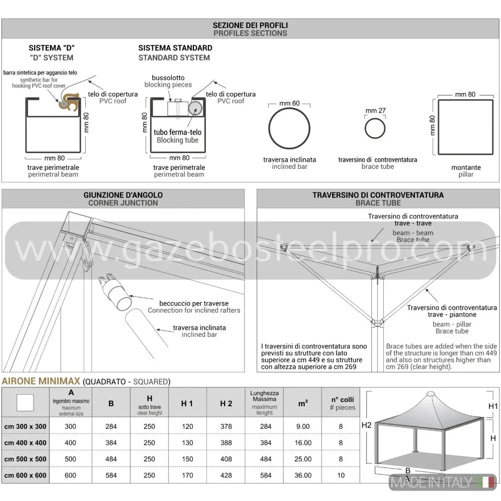 Gazebo 6x6 MT. AIRONE MINIMAX - Gazebo Steel Pro #