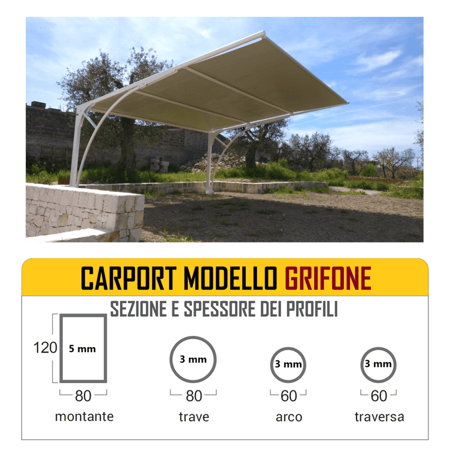 Grifone – Carport in Acciaio con Telo in Pvc ignifugo - Gazebo Steel Pro