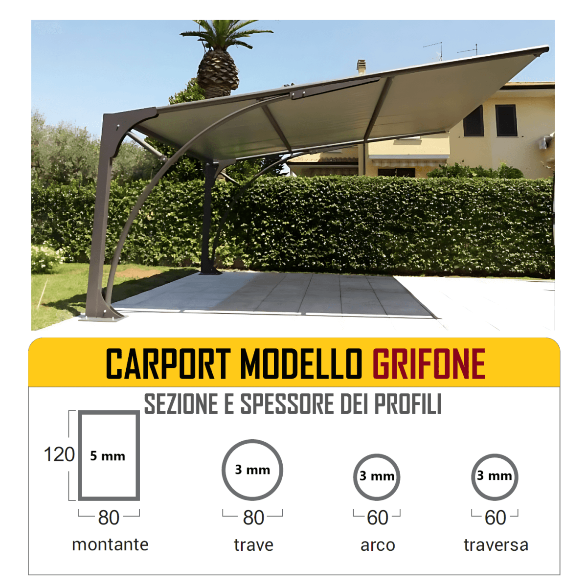 Grifone – Carport in Acciaio con Telo in Pvc ignifugo - Gazebo Steel Pro