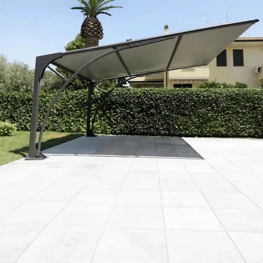 Grifone – Carport in Acciaio con Telo Mesh Microforato | Bianco, Crema, Verde Scuro - Gazebo Steel Pro
