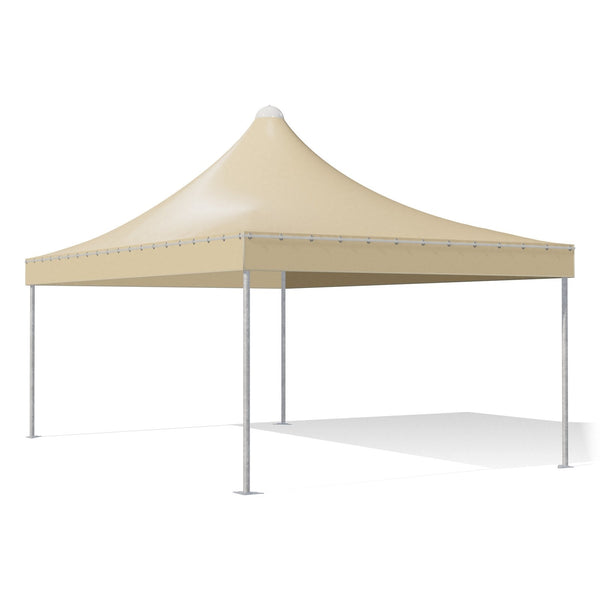 Gazebo 4x6 Airone Basic in acciaio zincato con montanti tondi Ø60 e telo beige, tetto a punta, vista di tre quarti