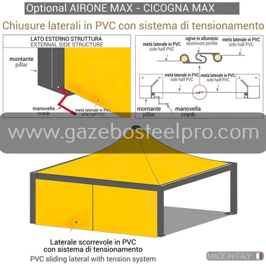 LATERALE IN PVC SCORREVOLE PER LINEA MAX PESANTE SISTEMA T.I.R. - Gazebo Steel Pro