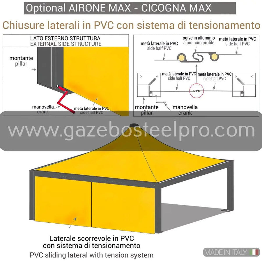 LATERALE IN PVC SCORREVOLE PER LINEA MAX PESANTE SISTEMA T.I.R. - Gazebo Steel Pro