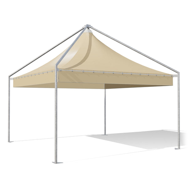 Pagoda New zincato con cupolino coprisfiato e telo beige RAL 1014, vista 3D di tre quarti