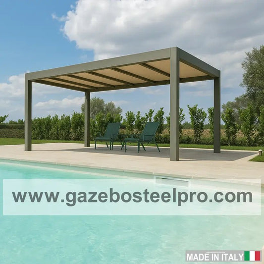 Pergola QBOX LINEA BASE – Modulo Autoprotante con Copertura Fissa in PVC - Gazebo Steel Pro