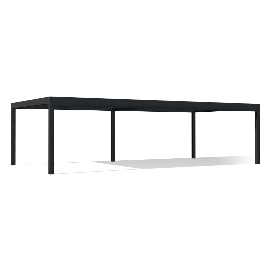 Pergola QBox Linea Big 10 × 5 m con la trave rinforzata davanti: entrata libera di 10 m, vista 3D