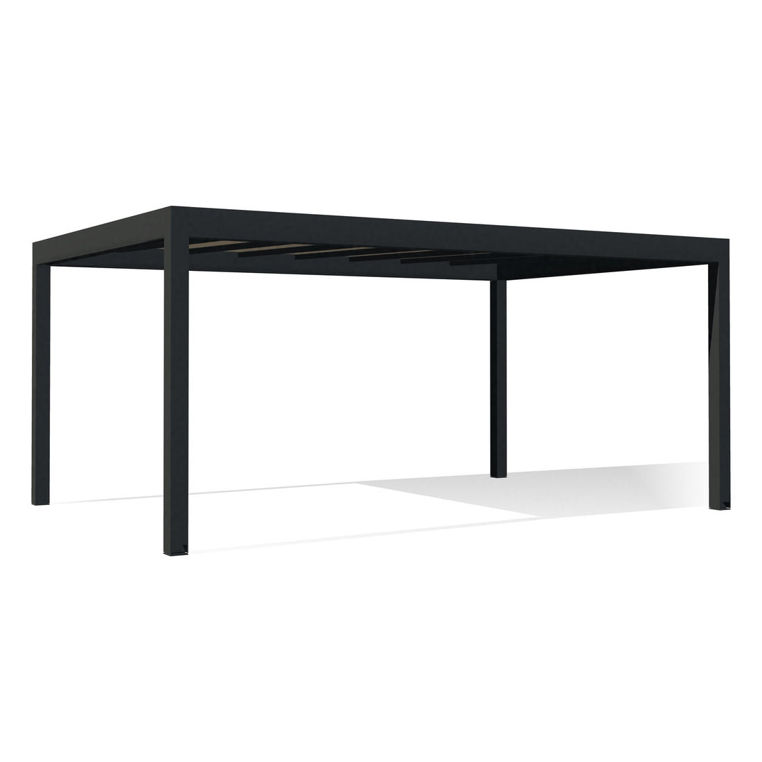 Pergola QBox Linea Medium 6 × 4 m autoportante con copertura fissa, montanti 150 × 150, vista 3D di tre quarti