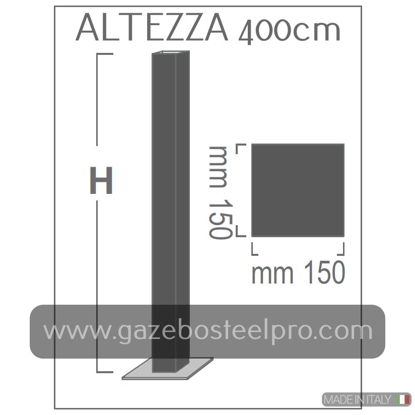 PIANTONE ALTEZZA 400 CM PER MODELLO MAX LEGGERO - 4 PEZZI - Gazebo Steel Pro
