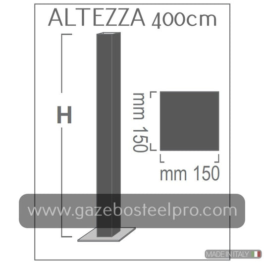 PIANTONE ALTEZZA 400 CM PER MODELLO MAX LEGGERO - 4 PEZZI - Gazebo Steel Pro