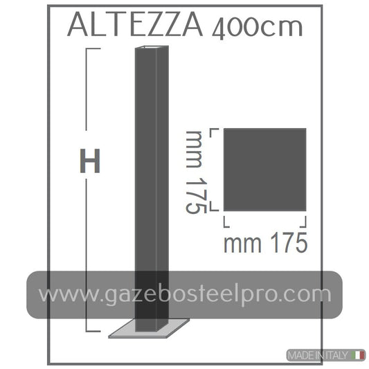 PIANTONE ALTEZZA 400 CM PER MODELLO MAX PESANTE - 4 PEZZI - Gazebo Steel Pro