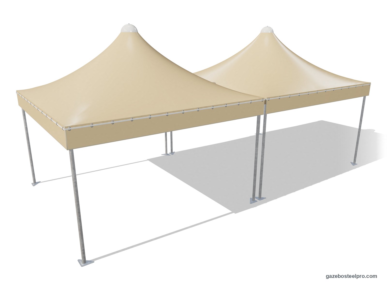 Due gazebo Airone Basic 4x4 affiancati e uniti con la gronda sul lato in comune