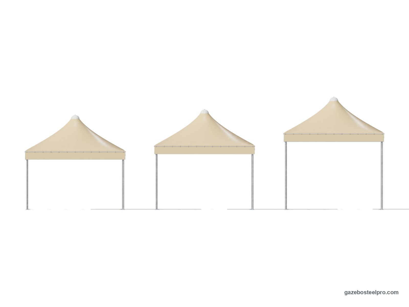 Lo stesso gazebo Airone Basic a 228, 250 e 300 cm sotto la trave